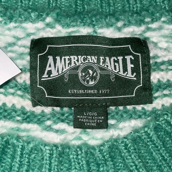 American Eagle Womens Green Oversized Fair Isle Knit Sweater - Picture 2 of 5